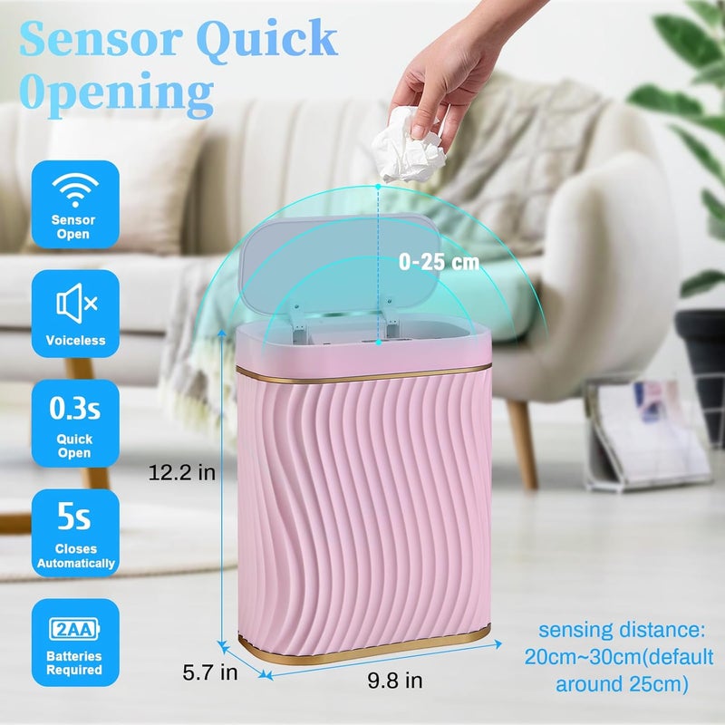 steo spce Bathroom Small Trash Can with Automatic Touchless Lid, 2.6 Gallon Smart Garbage Can Narrow Waterproof Trash Bin for Bedroom, Office, Living Room (Gold Pink) - Image 2